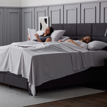 wide shot of the Soft-Knit Microfiber Sheet Set in the color Ash