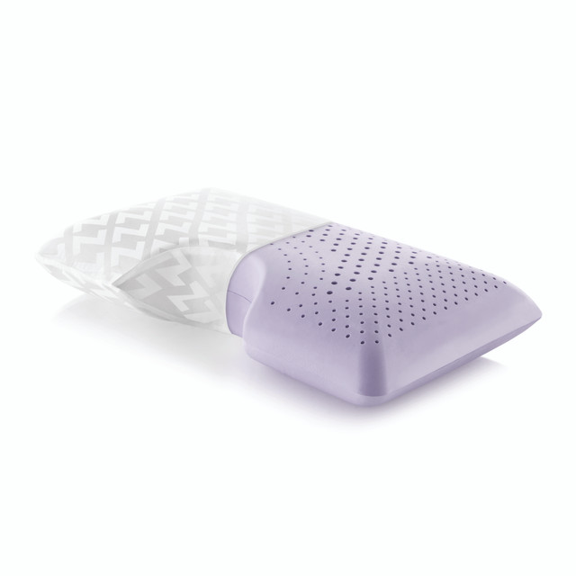 on white with half cover of the Shoulder Zoned Dough Pillow in Lavender